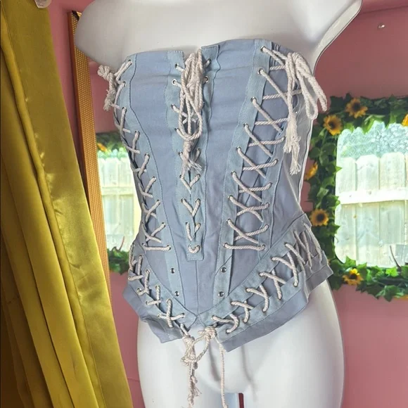 Light Blue Lace-Up Corset Top - Picture 5 of 9